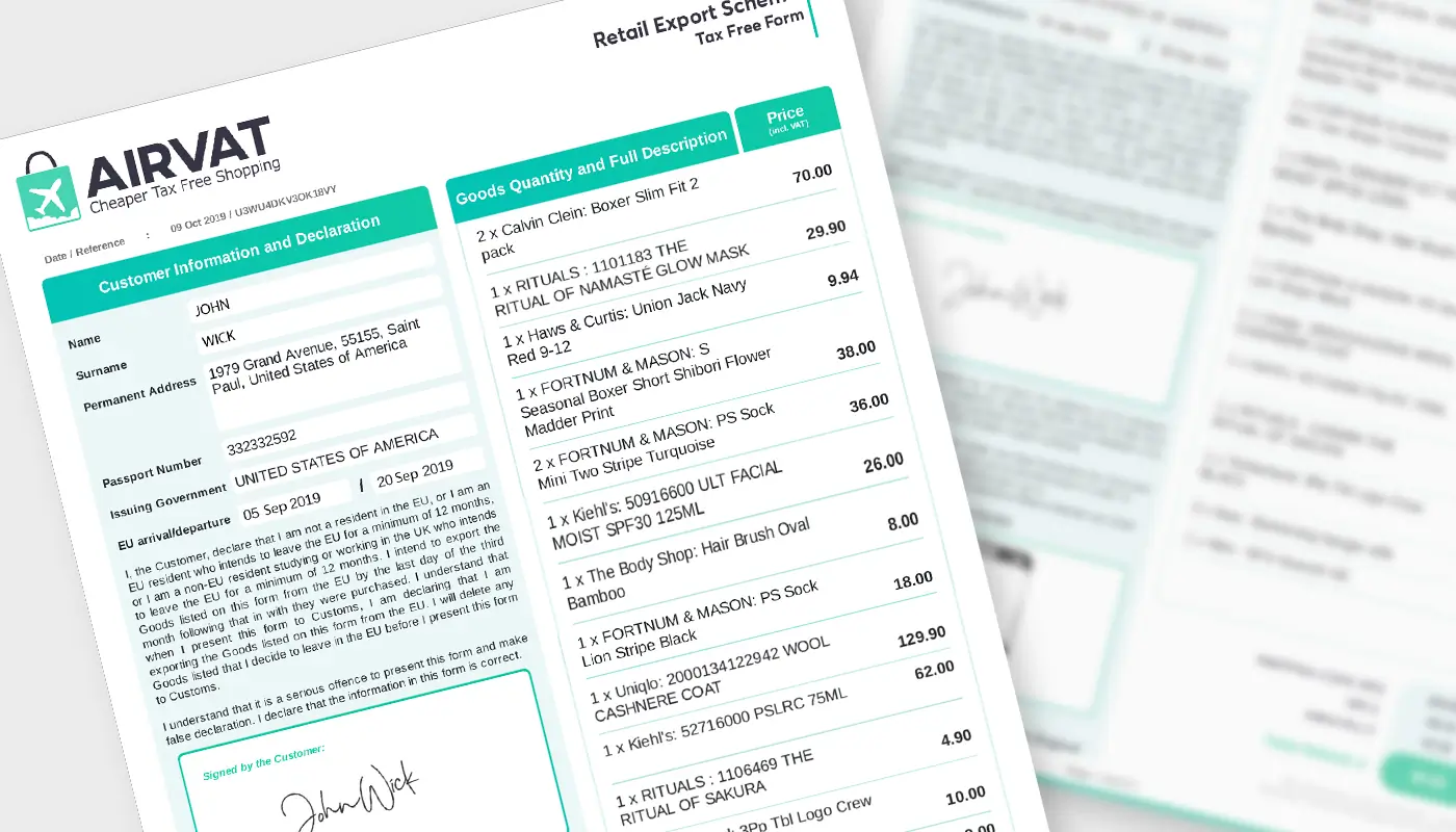 VAT407 retail export scheme (VAT RES) tax refund form